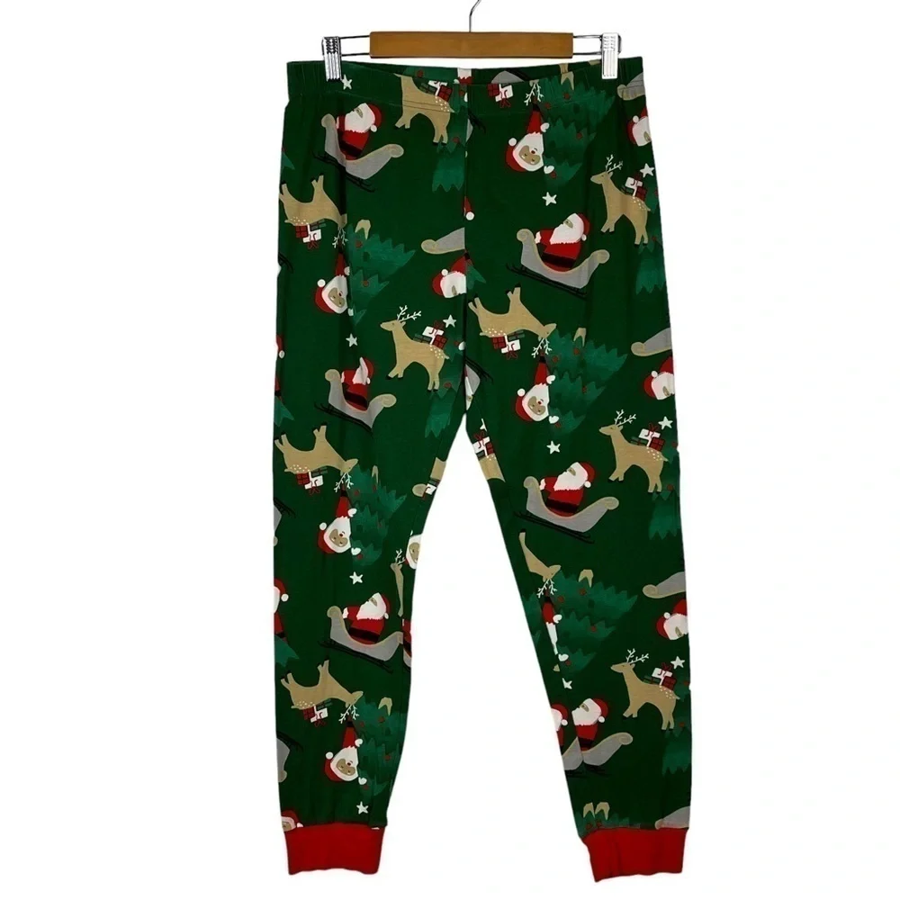 CARTER'S ADULT SANTA REINDEER HOLIDAY RED GREEN COTTON MATCHING PAJAMA PJ SET